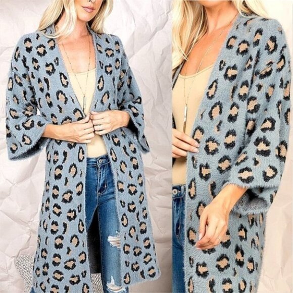 Leopard Print Super Soft Fuzzy Cardigan - Picture 2 of 9